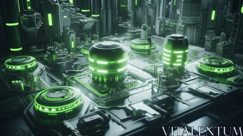 Futuristic Green Power Plant 3D Rendering AI Image