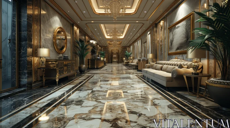 AI ART Luxurious Hotel Lobby with Marble Floors and Crystal Chandeliers