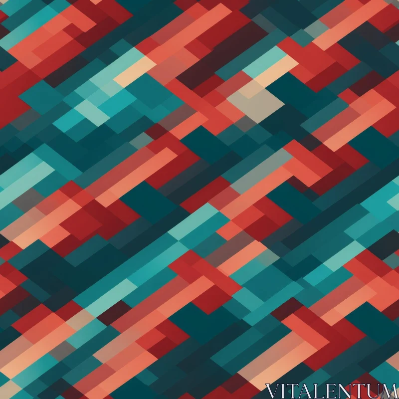 AI ART Retro Geometric Pattern with Blue, Red, and Orange Tiles