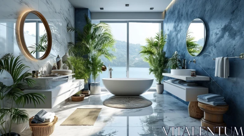 Serene Lake View Bathroom with Minimalist Design AI Image