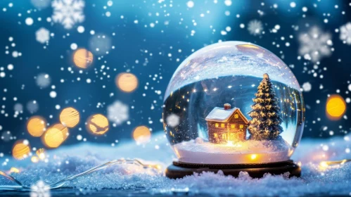 Snow Globe with Cozy Cabin | Christmas Winter-Themed Image