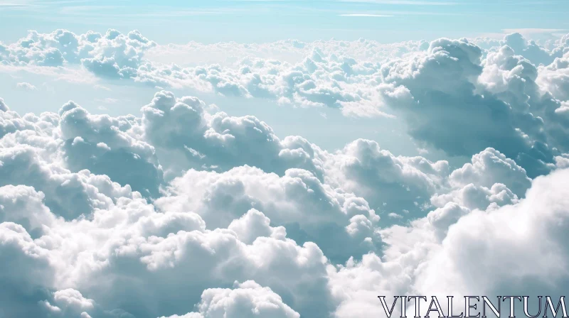 Aerial View of White Fluffy Clouds and Clear Blue Sky AI Image