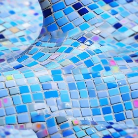 Blue Mosaic Tile Wall Close-Up