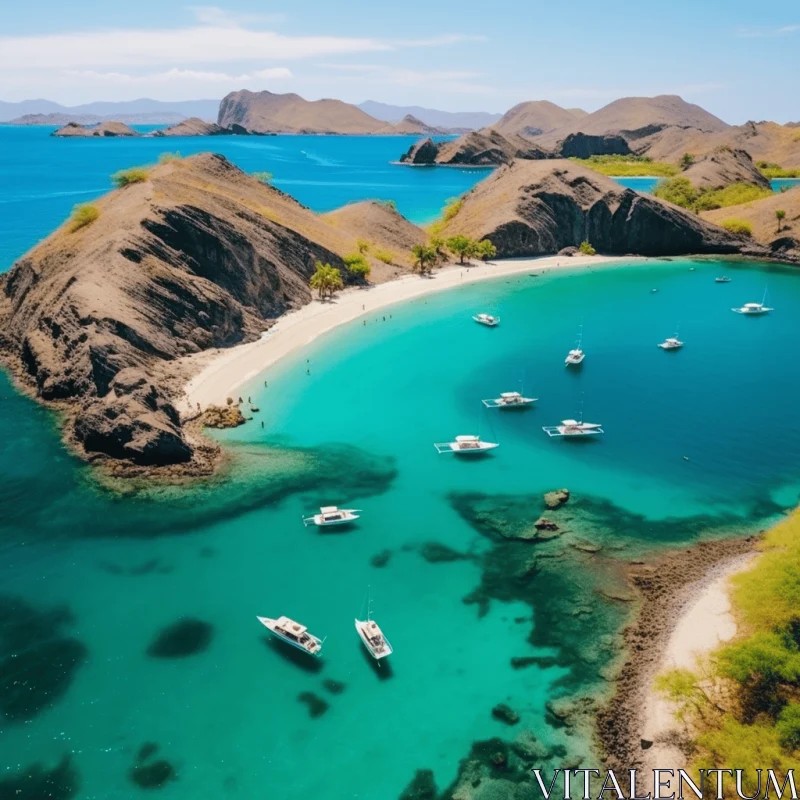 Captivating Beach with Boats in Azure Sea | National Geographic Inspired AI Image