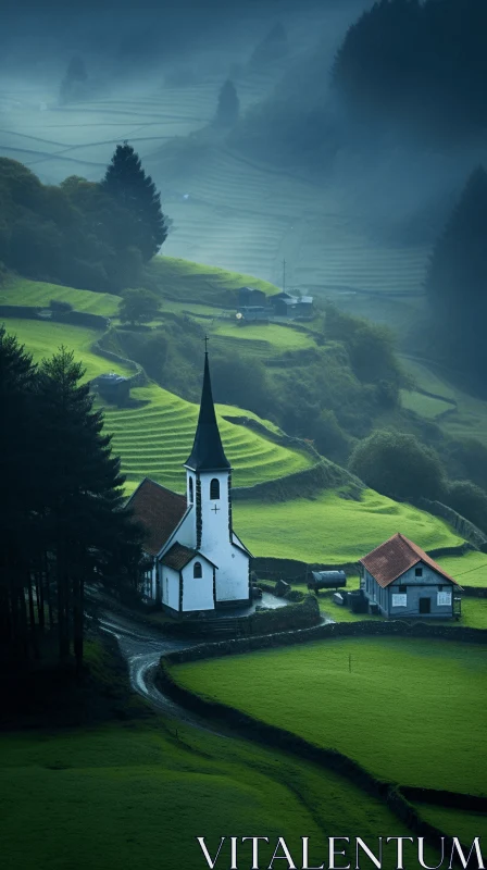 AI ART Captivating Country Church in Lush Green Fields | Tranquil Nature Photography