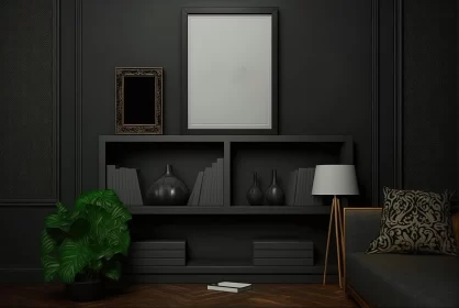 Captivating Interior: Black Frame and Vase in Dark Palette Chiaroscuro