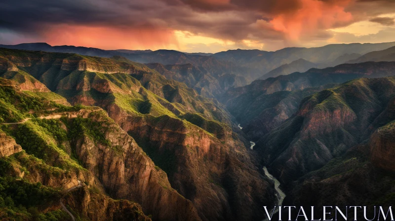 Captivating View of Dramatic Sky over Cliffs and Valley AI Image