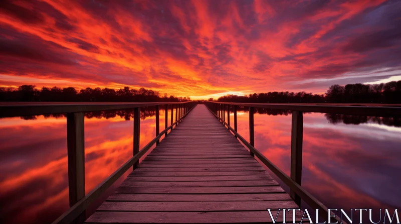Captivating Wooden Pier in Water with Red Clouds - Australian Landscapes AI Image
