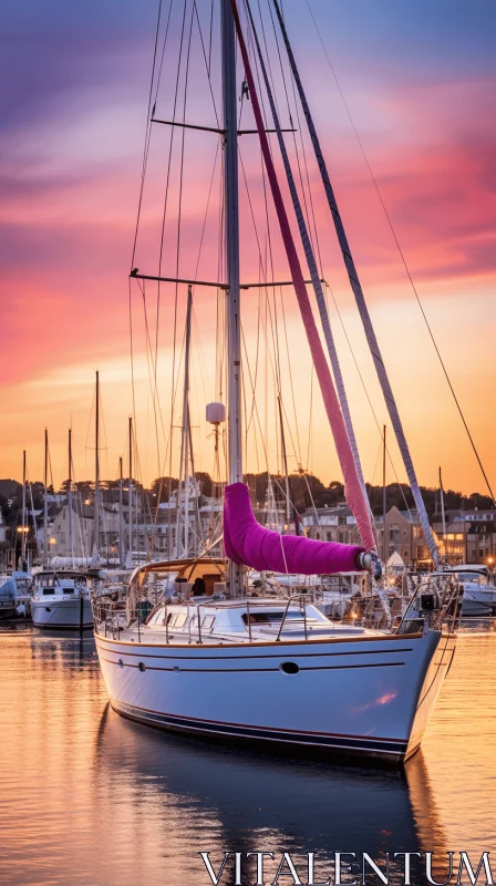 Color Sailboat in Marina at Sunset: A Serene and Luxurious Scene AI Image