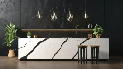Stylish Modern Kitchen with White Marble Island