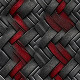 Woven Leather Pattern - Black & Red Herringbone Design
