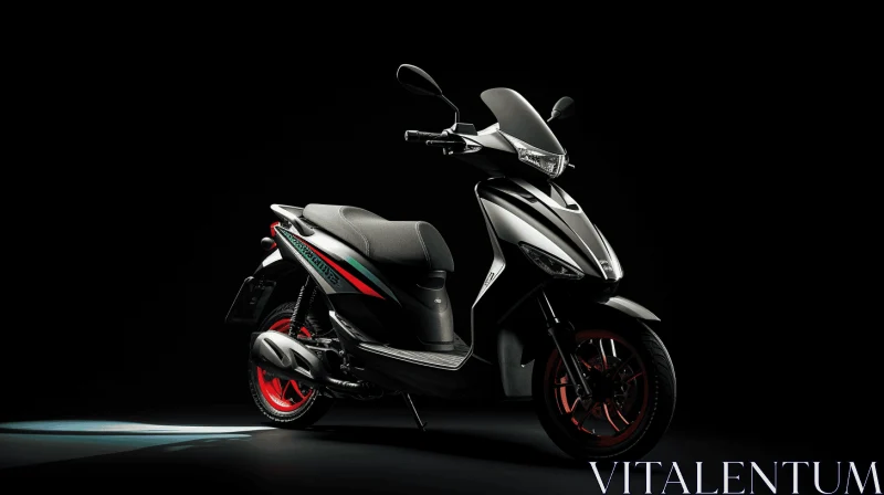 Black and Red Scooter in Dark Lighting | Light Gray and Emerald Style AI Image