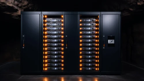 Dark Room with Glowing Server Racks