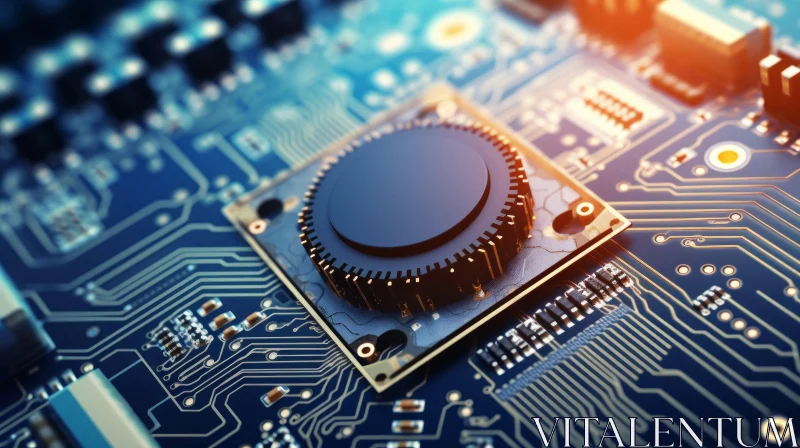Detailed Close-up of Electronic Circuit Board with Black Processor AI Image