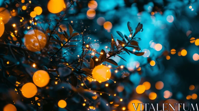 Enchanting Plant Photo Illuminated by Orange Lights AI Image