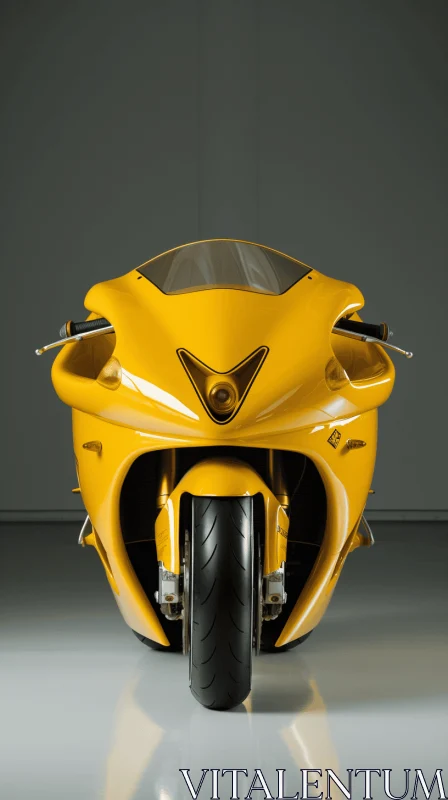 Yellow Motorbike in Glass Room: Dynamic Symmetry and Fine Lines AI Image