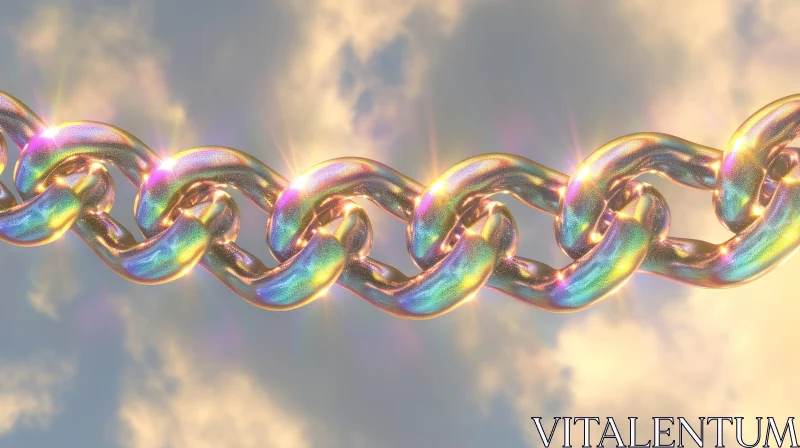 3D Gold Chain with Rainbow Highlights | Shiny and Reflective Surface AI Image