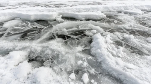 Captivating Winter Wonderland: Broken Ice Covered in Snow
