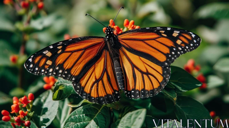 Close-Up of Monarch Butterfly on Vibrant Red Flower AI Image