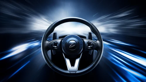 Futuristic Black Racing Steering Wheel with Blue LED Lights