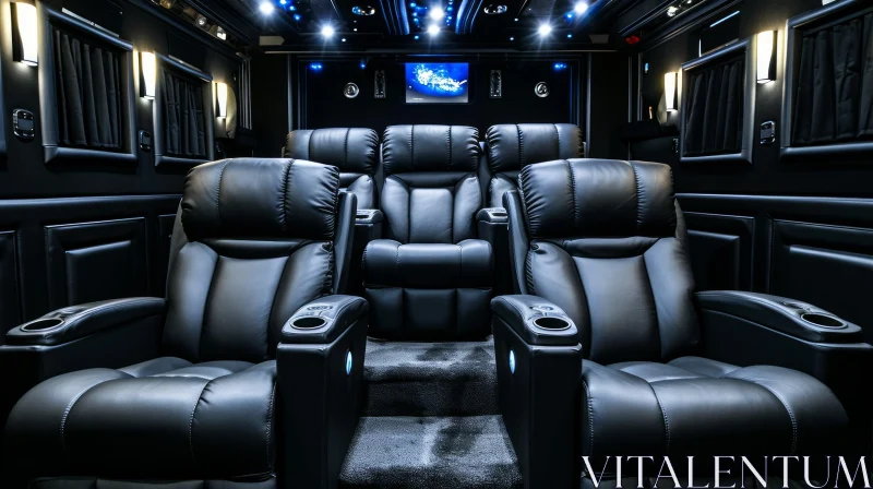 Luxurious Black Leather Interior in Limousine or Private Jet AI Image