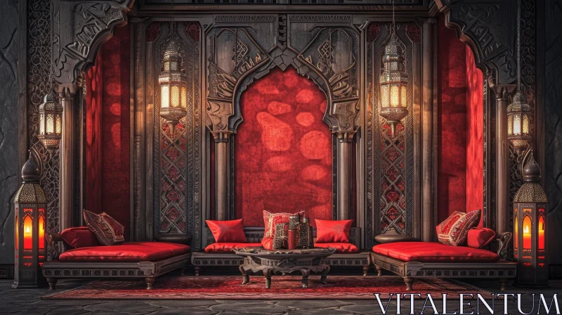 Luxurious Middle Eastern-Style Room: Opulent 3D Rendering AI Image