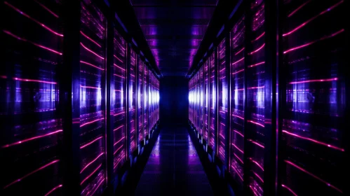 Mysterious Data Center with Glowing Purple Light