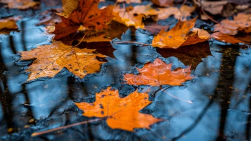 Captivating Autumn Beauty: Fallen Maple Leaves Reflection