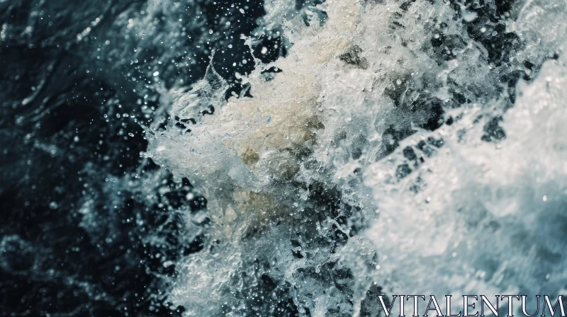 Close-Up of Majestic Waterfall with Splashes and Foam AI Image
