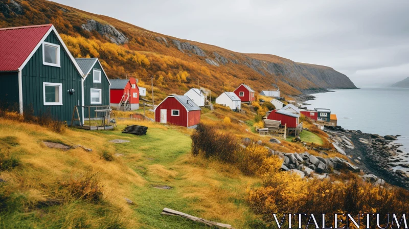 Colorful Cottages by the Sea: A Serene Rural Life Scene AI Image
