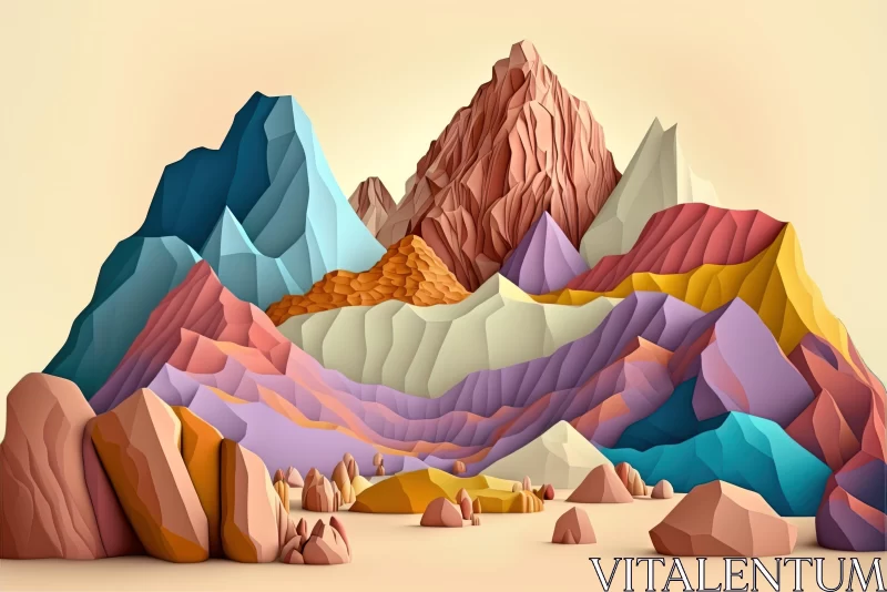 Colorful High Poly Mountain - A Breathtaking 3D Landscape AI Image
