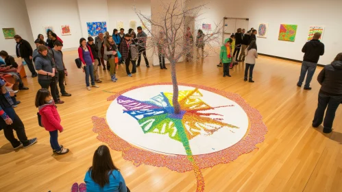 Colorful Sculpture of a Tree with Butterfly-Shaped Flower Bed
