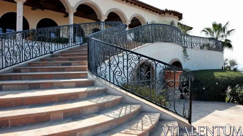 Elegant Stone Staircase Leading to a Mediterranean-Style House AI Image
