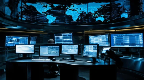 Futuristic Cyber Security Operations Center at Night