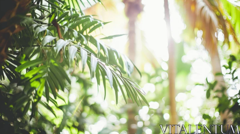 AI ART Lush Green Palm Tree Close-up with Sunlight | Nature Photography