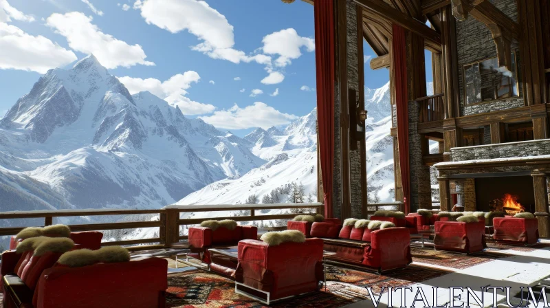 Luxurious Mountain Lodge: A Captivating 3D Rendering AI Image