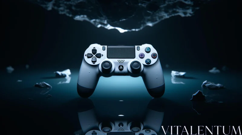 Modern White PlayStation 4 Controller on Dark Blue Surface AI Image