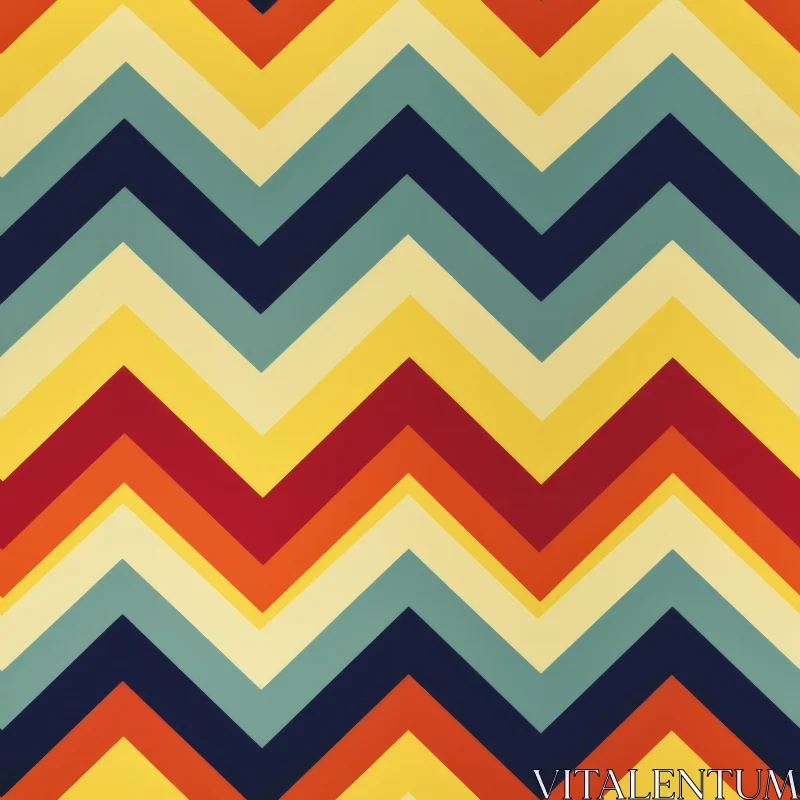 Retro Chevron Pattern in Blue, Green, Orange & Yellow AI Image