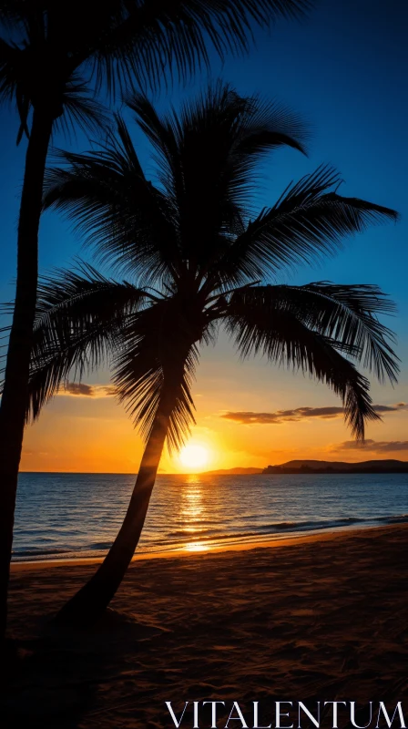 Romantic Sunset Under Palm Trees on the Beach | Australian Landscape AI Image