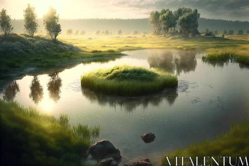 Serene Landscape with Beautiful Sunrise | Nature Inspired Art AI Image