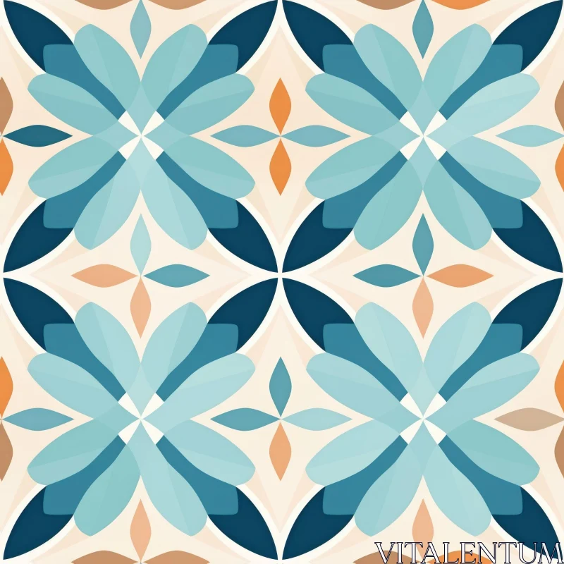 Symmetrical Quatrefoil Geometric Pattern in Blue, Green, and Orange AI Image