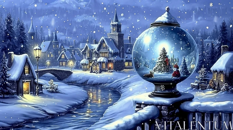 Winter Village Scene: Snow-Covered Serenity AI Image