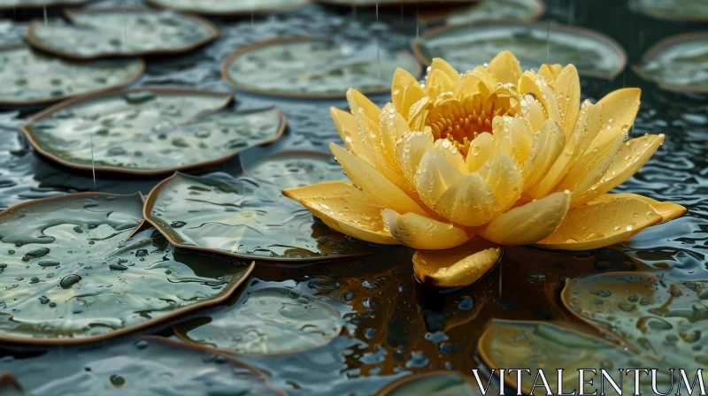 Yellow Water Lily Flower in a Pond - Captivating Nature Image AI Image