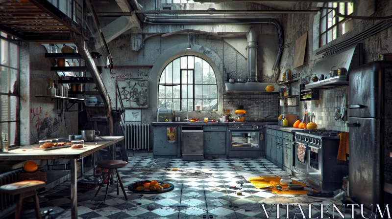 Desolate and Neglected Kitchen in an Abandoned Setting AI Image