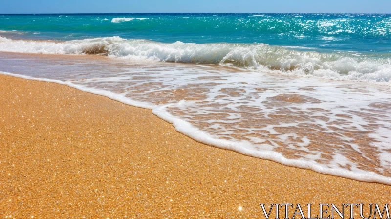 Golden Beach and Crystal Clear Sea - A Serene Coastal Scene AI Image