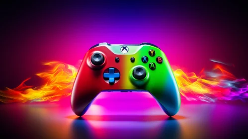 Rainbow Xbox Controller on Reflective Surface