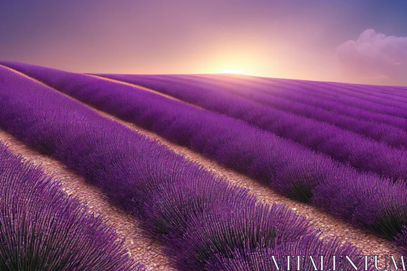 Serene Lavender Field at Sunrise - Realistic Hyper-Detailed Rendering AI Image
