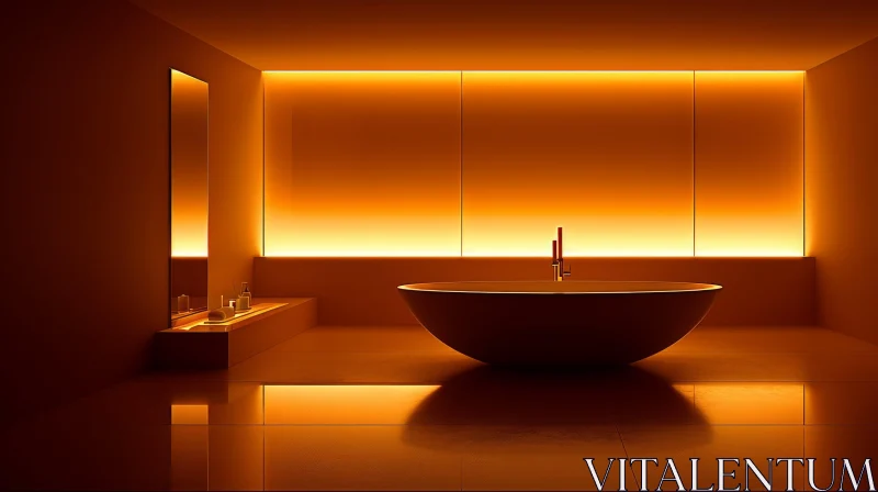 Warm Orange-lit 3D Rendering of a Bathroom with Bathtub AI Image