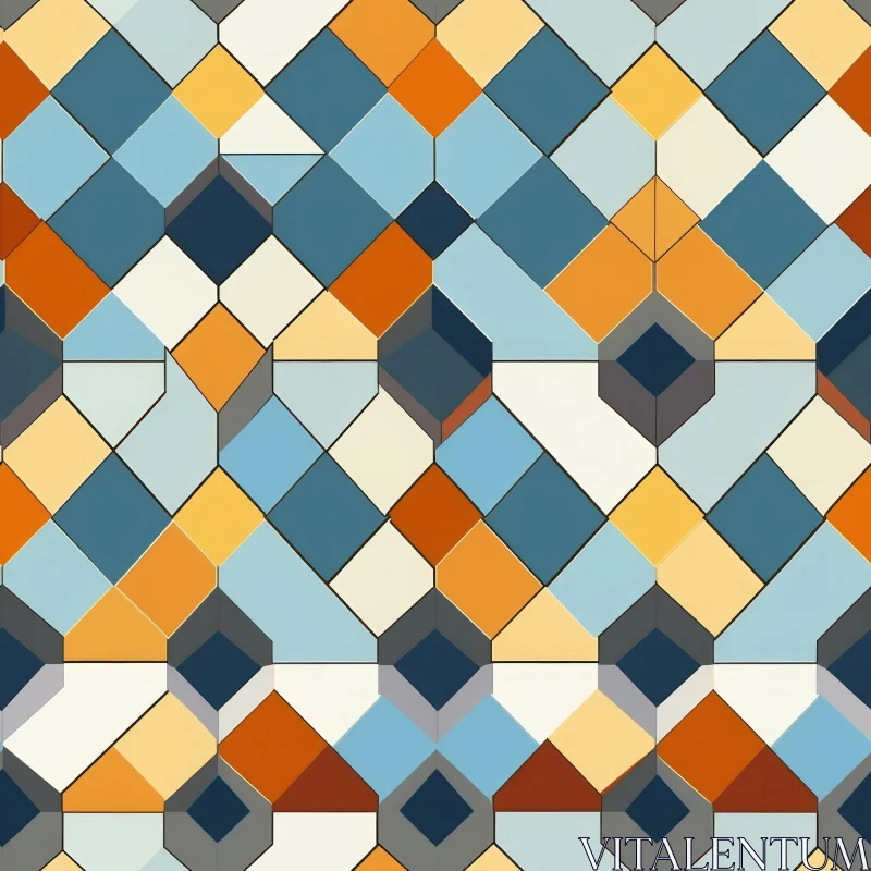 Blue Orange Yellow Geometric Pattern - Seamless Design AI Image