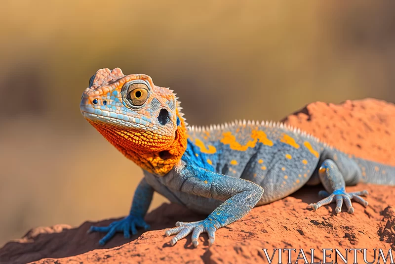 Captivating Blue and Orange Lizard on Desert Rock | Radiant Colors AI Image